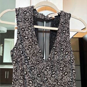 Rebecca Taylor Black and White Floral V-Neck Sheath Dress